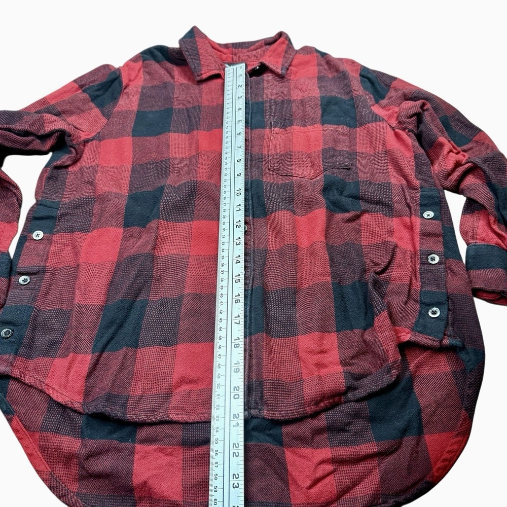 Madewell Women's Flannel Shirt Small Plaid Red Black w/ Button Sides - Picture 4 of 5